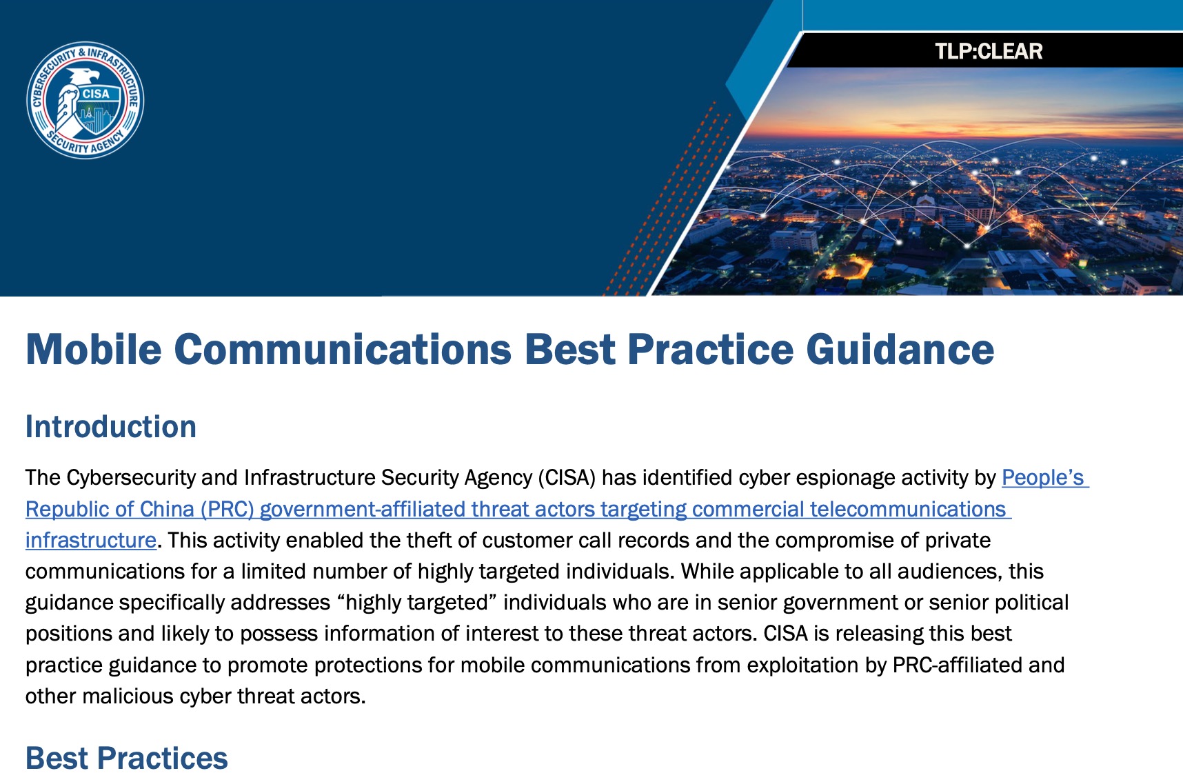 Protect Mobile Communication: Guidance from the Cybersecurity and Infrastructure Security Agency (CISA)